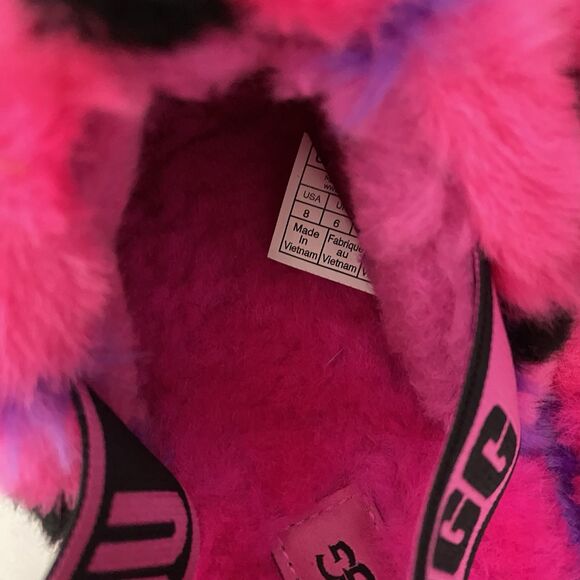 Ugg Fluff Yeah Slide Sandal Slippers Sz 8 Pink Punk Plaid Fuzzy Furry Slingback - Picture 2 of 5